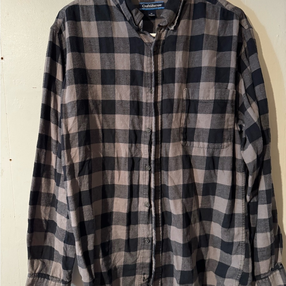 Croft & Barrow Black and Gray Plaid Shirt Jacket
